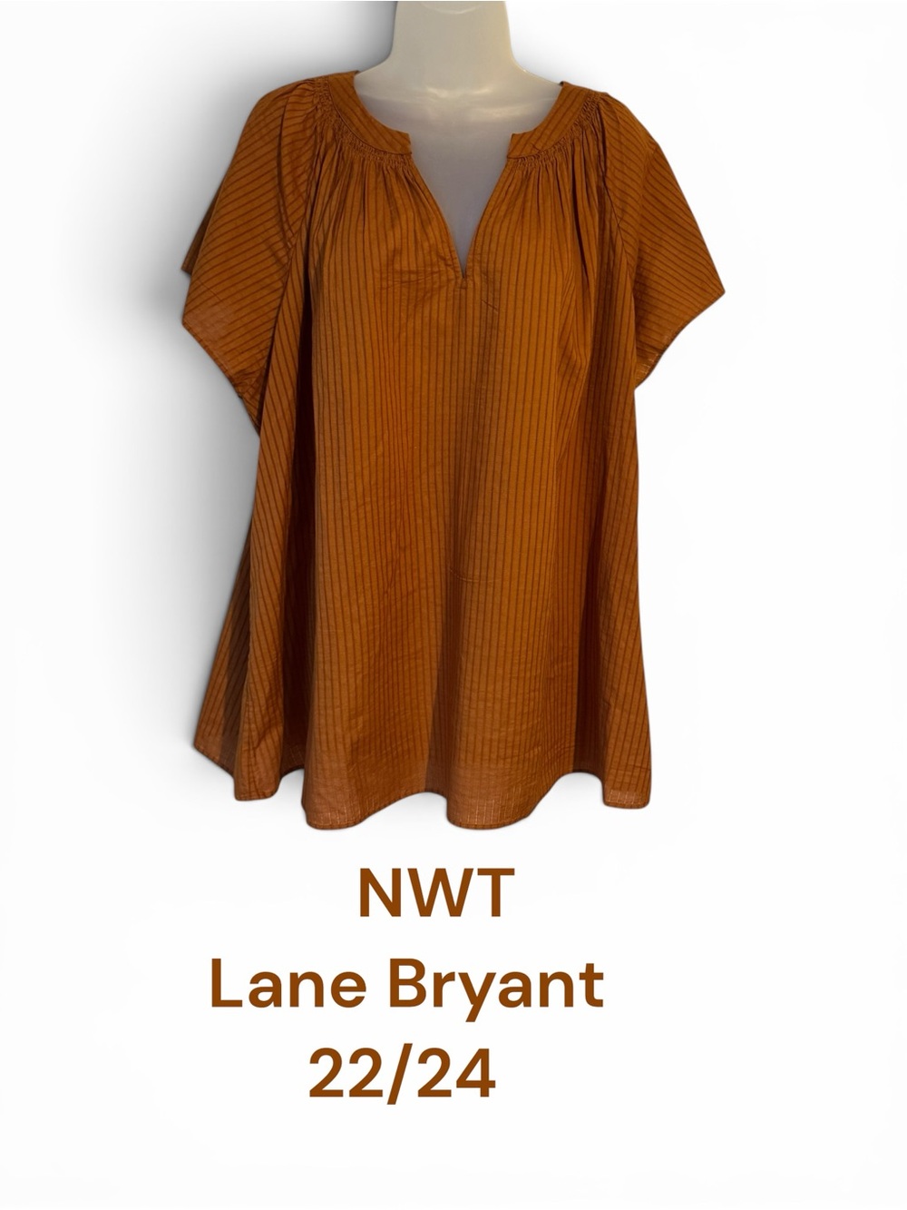 NWT LANE BRYANT Burnt Orange Short-Sleeve Cotton Peasant Top PLUS:  22/24   #Q